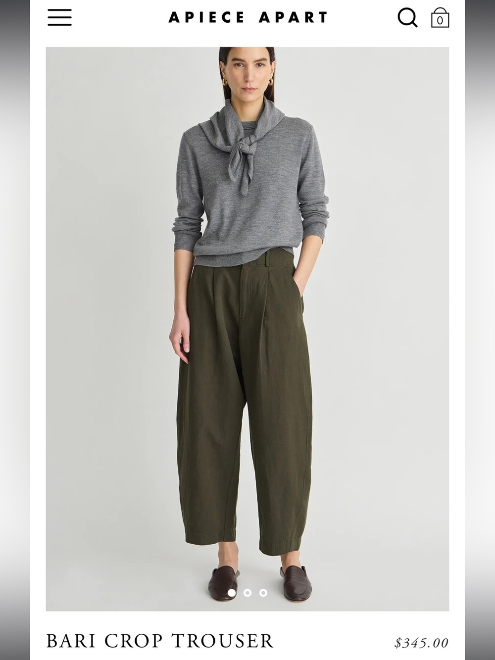 Apiece Apart Bari Crop Trouser in Olive